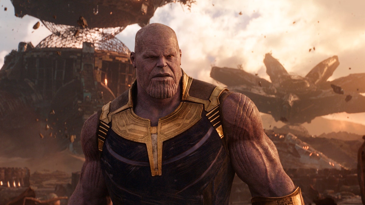 This image released by Disney shows Josh Brolin as Thanos in a scene from Marvel Studios' "Avengers: Infinity War"