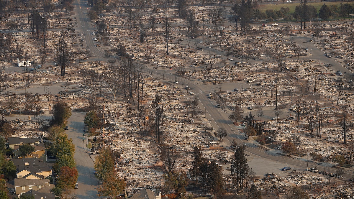 An aerial view of properties destroyed by the Tubbs Fire is seen in Santa Rosa, California, U.S., October 11, 2017. REUTERS/Stephen Lam - RC12D4D0BCB0