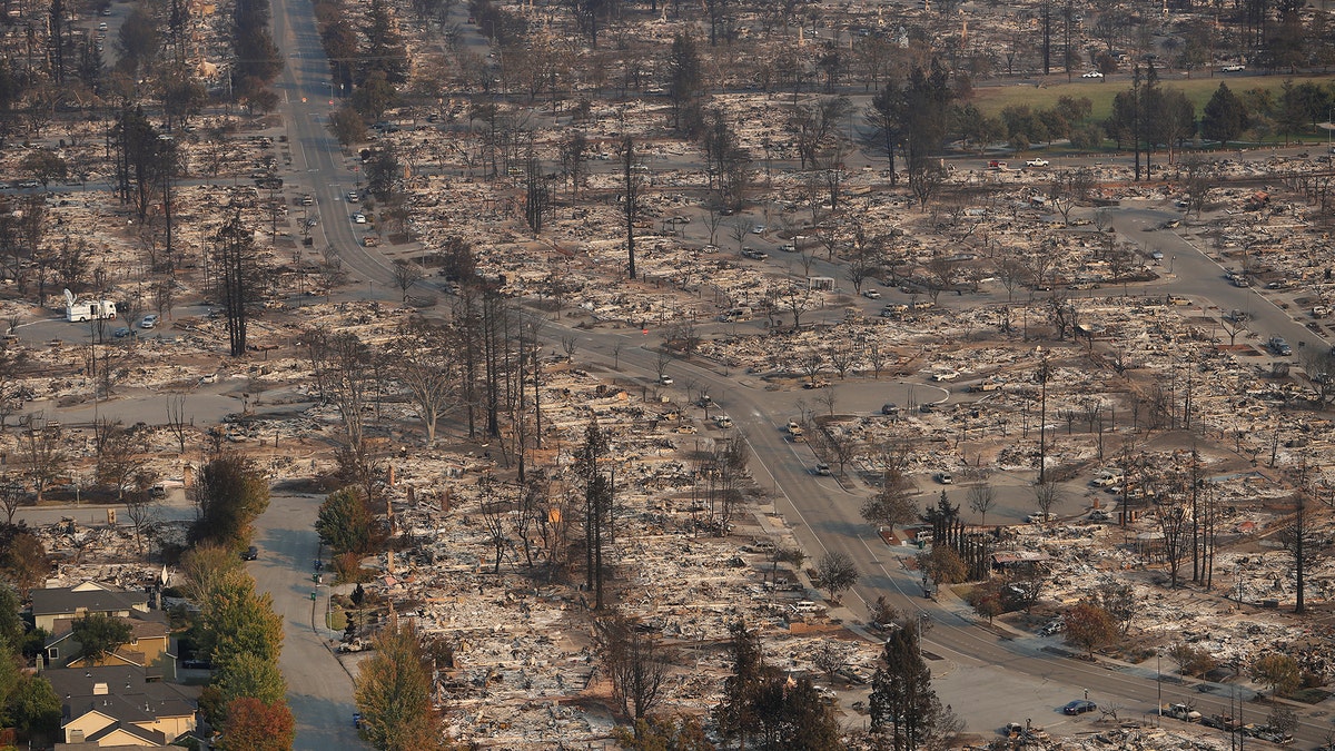 An aerial view of properties destroyed by the Tubbs Fire is seen in Santa Rosa, California, U.S., October 11, 2017. REUTERS/Stephen Lam - RC12D4D0BCB0