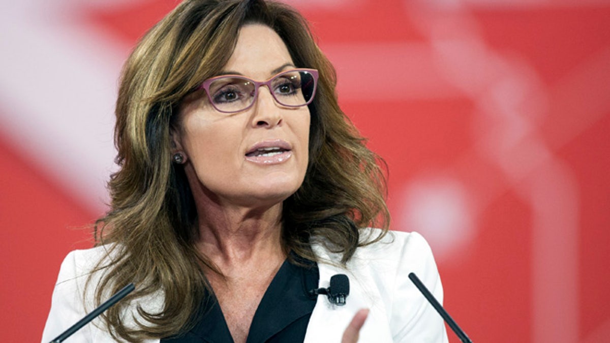 FILE- In this Feb. 26, 2015 file photo, former Alaska Gov. Sarah Palin speaks during the Conservative Political Action Conference (CPAC) in National Harbor, Md. Fox News Channel said Wednesday, June 24, 2015, that it was not renewing Palin's contract as a contributor. The professional divorce, first reported in Politico, was described as amicable. (AP Photo/Cliff Owen, File)