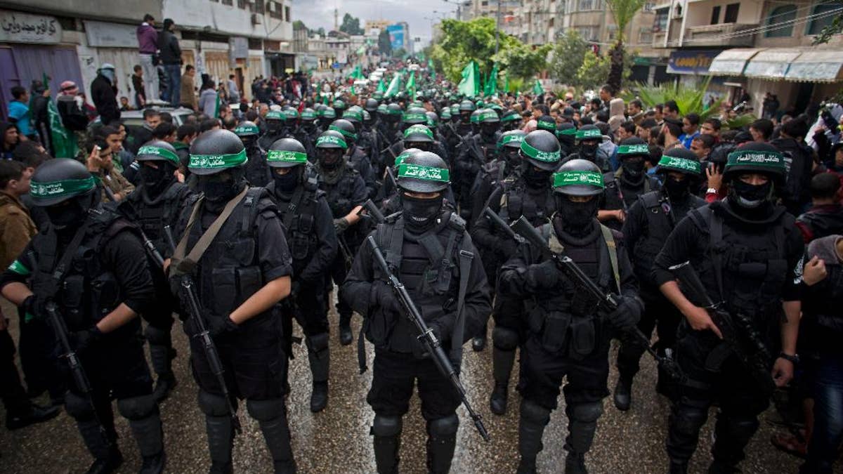 Masked Palestinian Hamas gunmen 