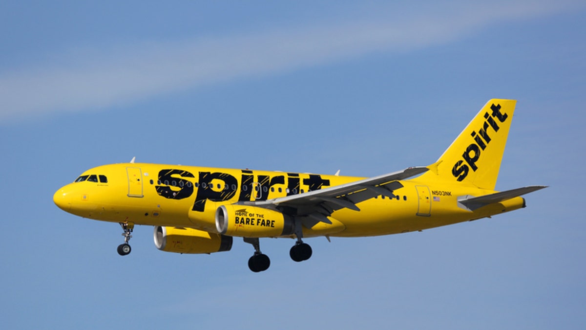 Los Angeles, United States - February 19, 2016: A Spirit Airlines Airbus A319 with the registration N503NK landing at Los Angeles International Airport (LAX) in the United States. Spirit Airlines is an American low-cost airline with its headquarters in Fort Lauderdale.