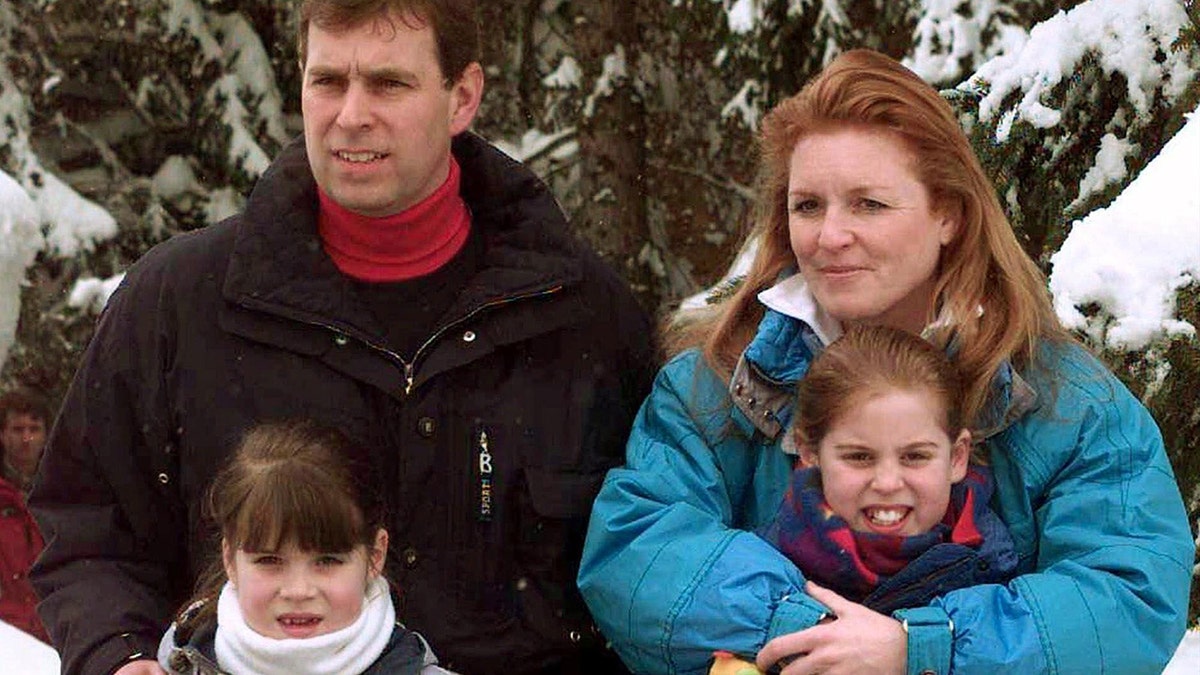 Prince Andrew and his then-wife Sarah Ferguson and their two daughters, Eugenie, bottom left, and Beatrice on February 19, 1999.