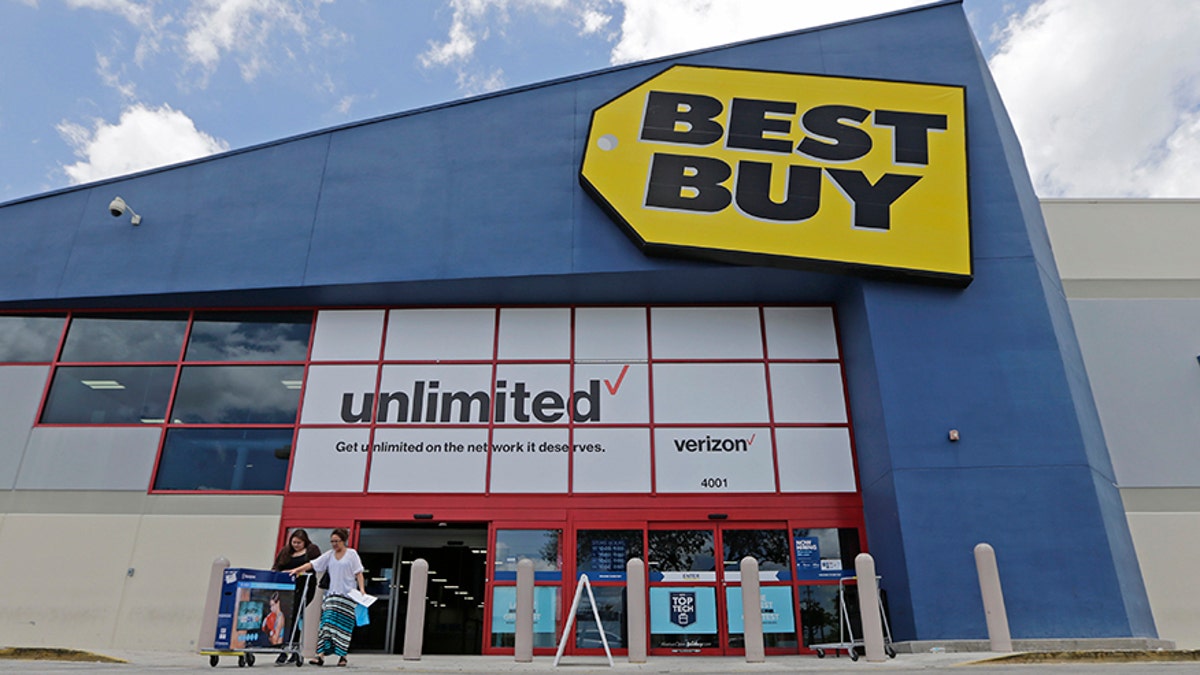 Best Buy storefront with blue sky