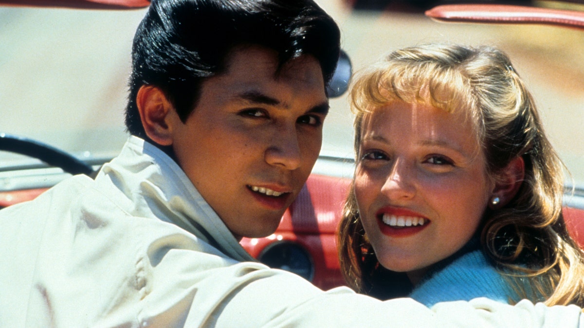 Lou Diamond Phillips and Danielle von Zerneck in a car in a scene from the film 'La Bamba', 1987. (Photo by Columbia Pictures/Getty Images)