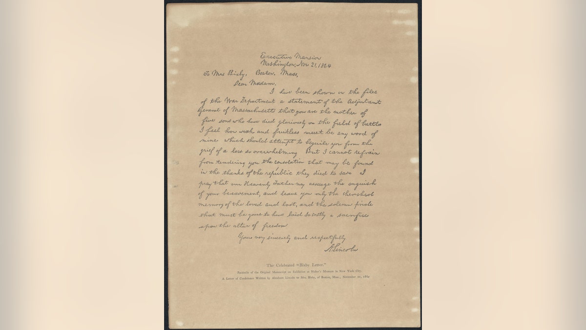 abraham lincoln letter to mrs bixby