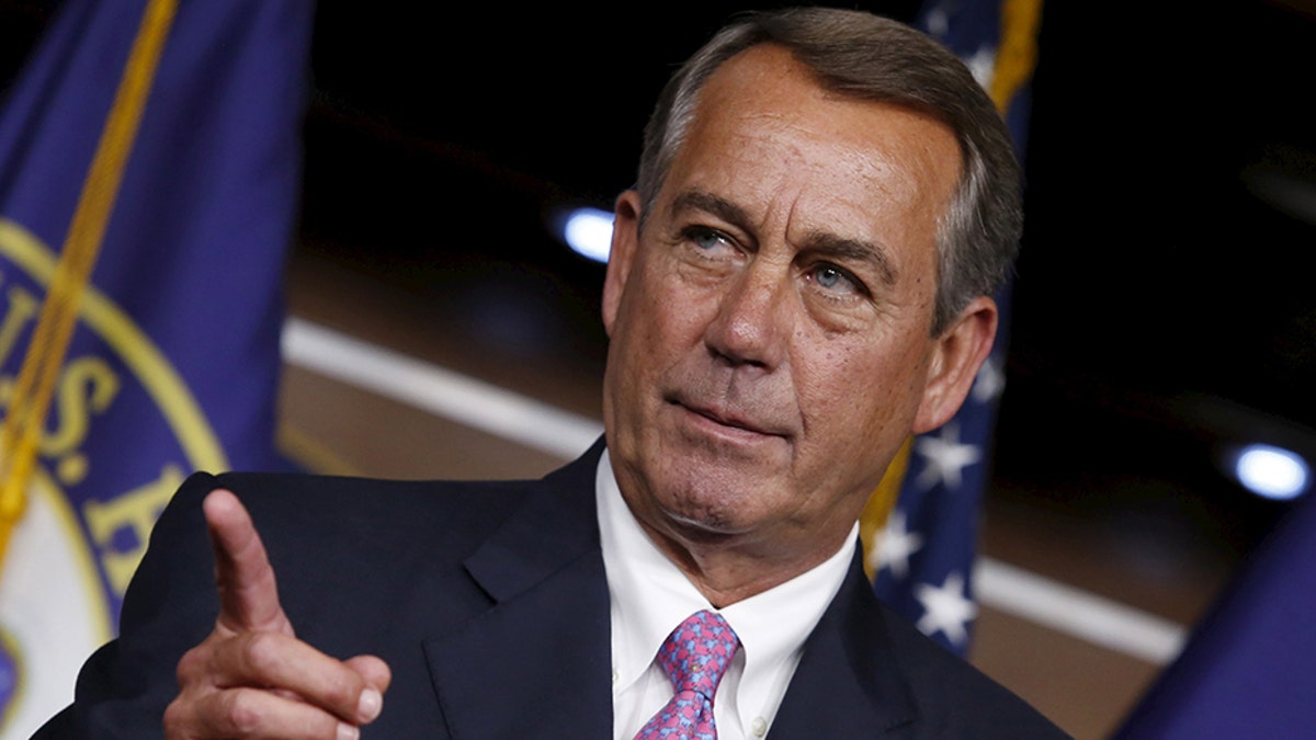 U.S. House Speaker John Boehner (R-OH) gestures during his weekly news conference on Capitol Hill in Washington July 29, 2015. Boehner on Wednesday said he had broad support among his Republican colleagues, and indicated he has no plan for taking up a resolution to remove him from his position. REUTERS/Yuri Gripas - GF20000008204
