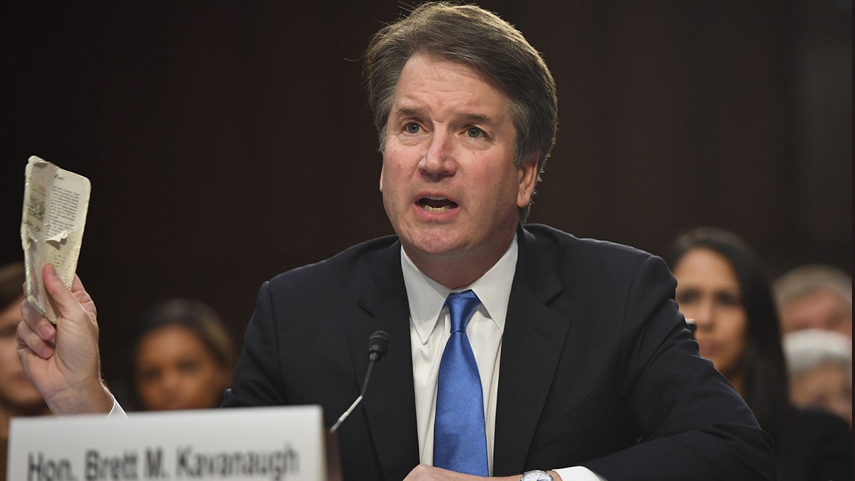US Supreme Court nominee Brett Kavanaugh speaks on the second day of his confirmation hearing in front of the US Senate on Capitol Hill in Washington DC, on September 5, 2018. - President Donald Trump's newest Supreme Court nominee Brett Kavanaugh is expected to face punishing questioning from Democrats this week over his endorsement of presidential immunity and his opposition to abortion. (Photo by SAUL LOEB / AFP) (Photo credit should read SAUL LOEB/AFP/Getty Images)