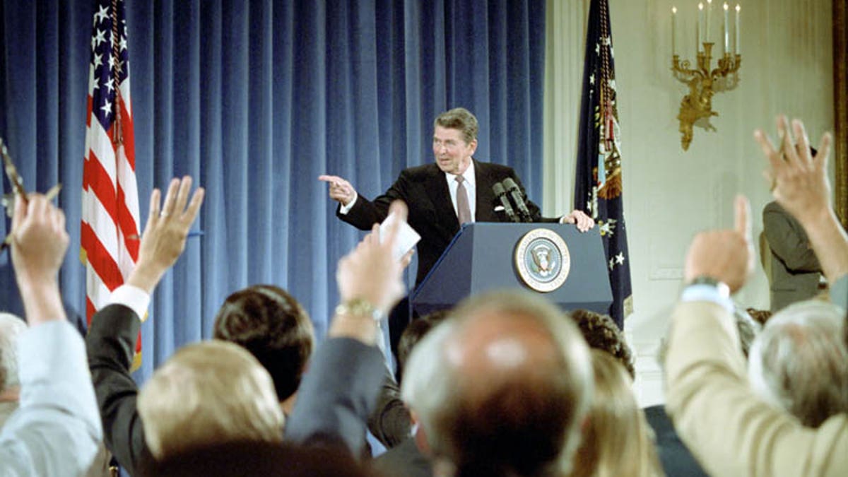 6/28/1983 President Reagan at his 18th press conference in the East Room