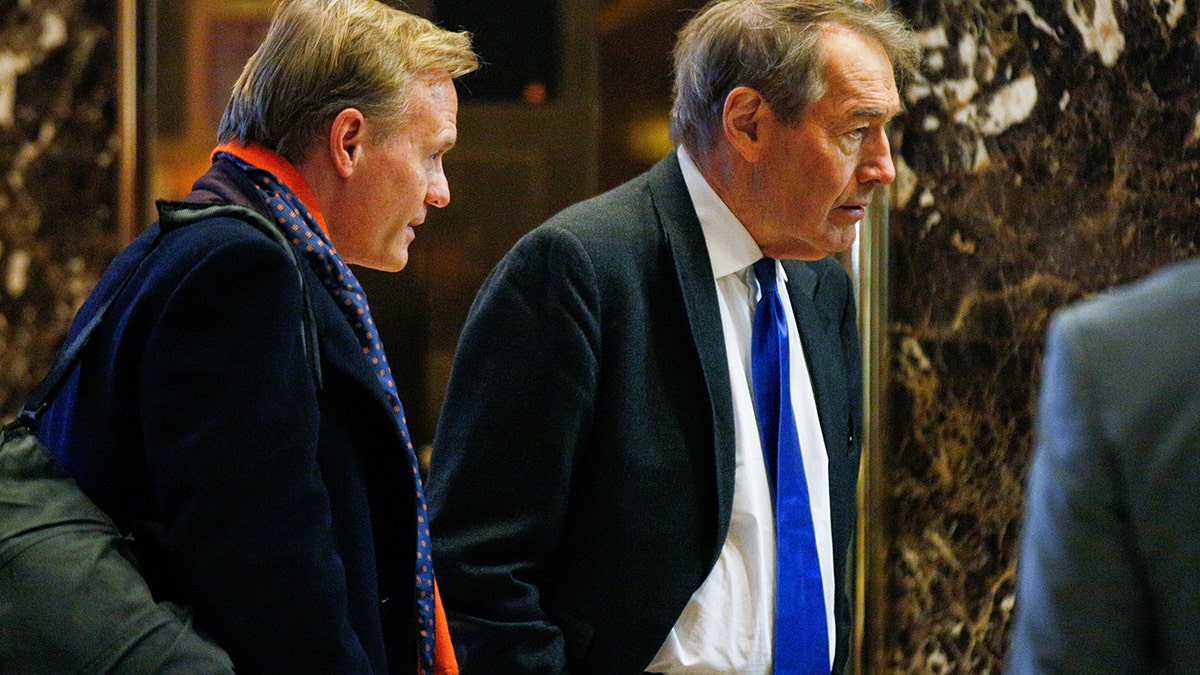 John Dickerson and Charlie Rose arrive to meet with U.S. President-elect Donald Trump at Trump Tower in Manhattan, New York City, U.S., November 21, 2016. 