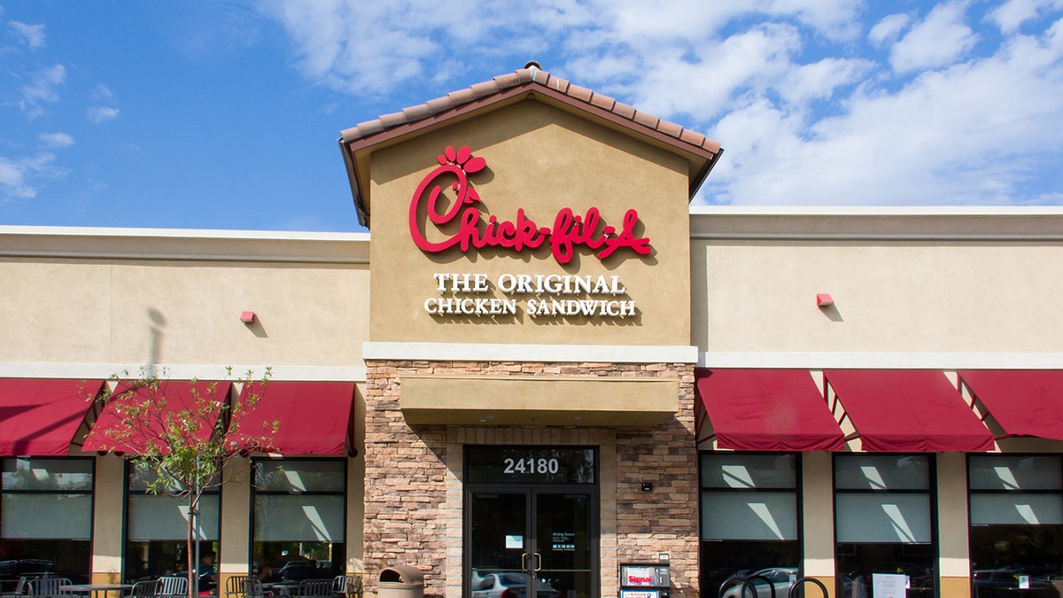 Valencia, United States - September 8, 2014: Chick-fil-A restaurant exterior. Chick-fil-A is fast food restaurant chain specializing in chicken sandwiches.