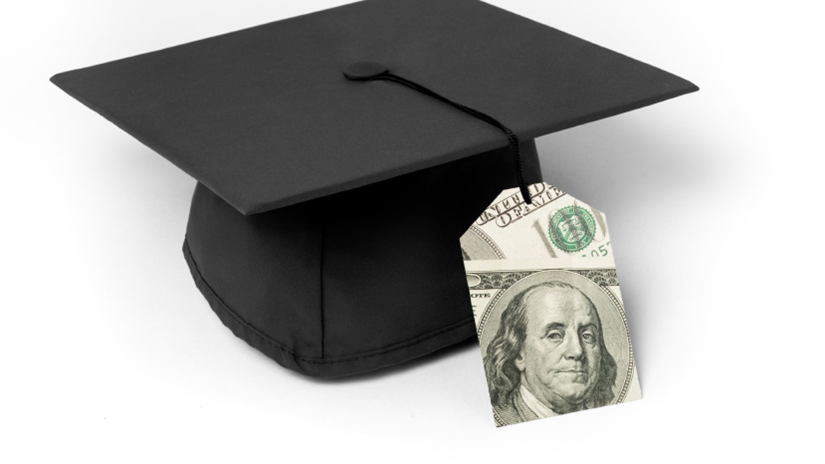 Mortarboard with dollar bill price tag