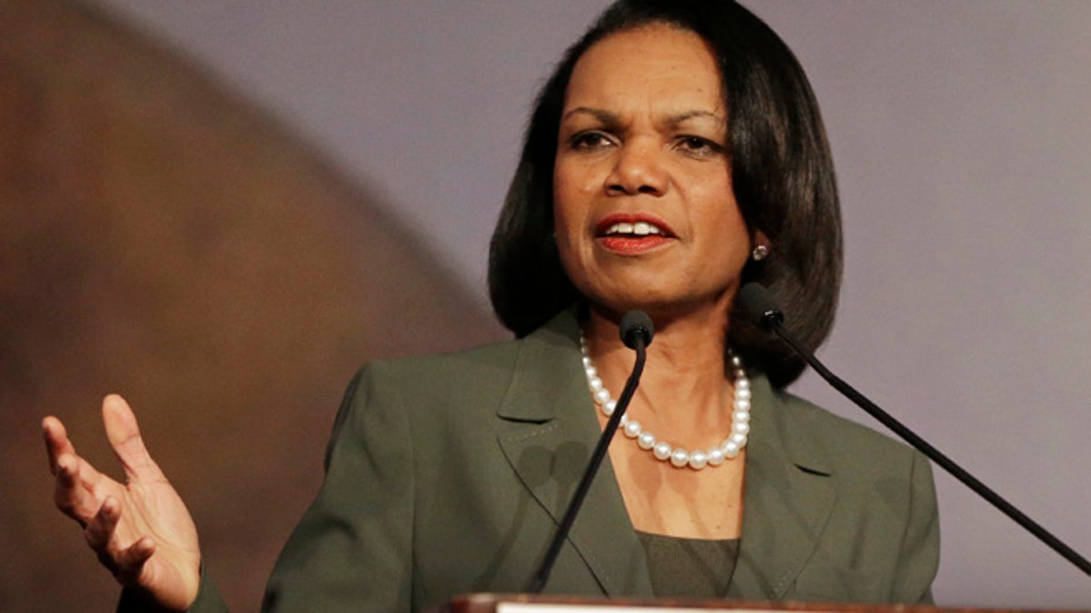 March 15, 2014: Former Secretary of State Condoleezza Rice gestures while speaking at the California Republican Party 2014 Spring Convention in Burlingame, Calif.