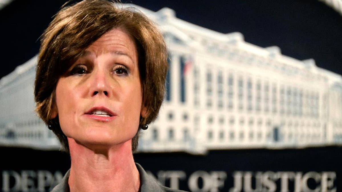 FILE - In this June 28, 2016 file photo, then-Deputy Attorney General Sally Yates speaks during a news conference at the Justice Department in Washington. Yates is scheduled to appear at a congressional hearing next month on Russian interference in the 2016 U.S. presidential election, a Senate committee announced Tuesday, April 25, 2017.  (AP Photo/J. David Ake, File)