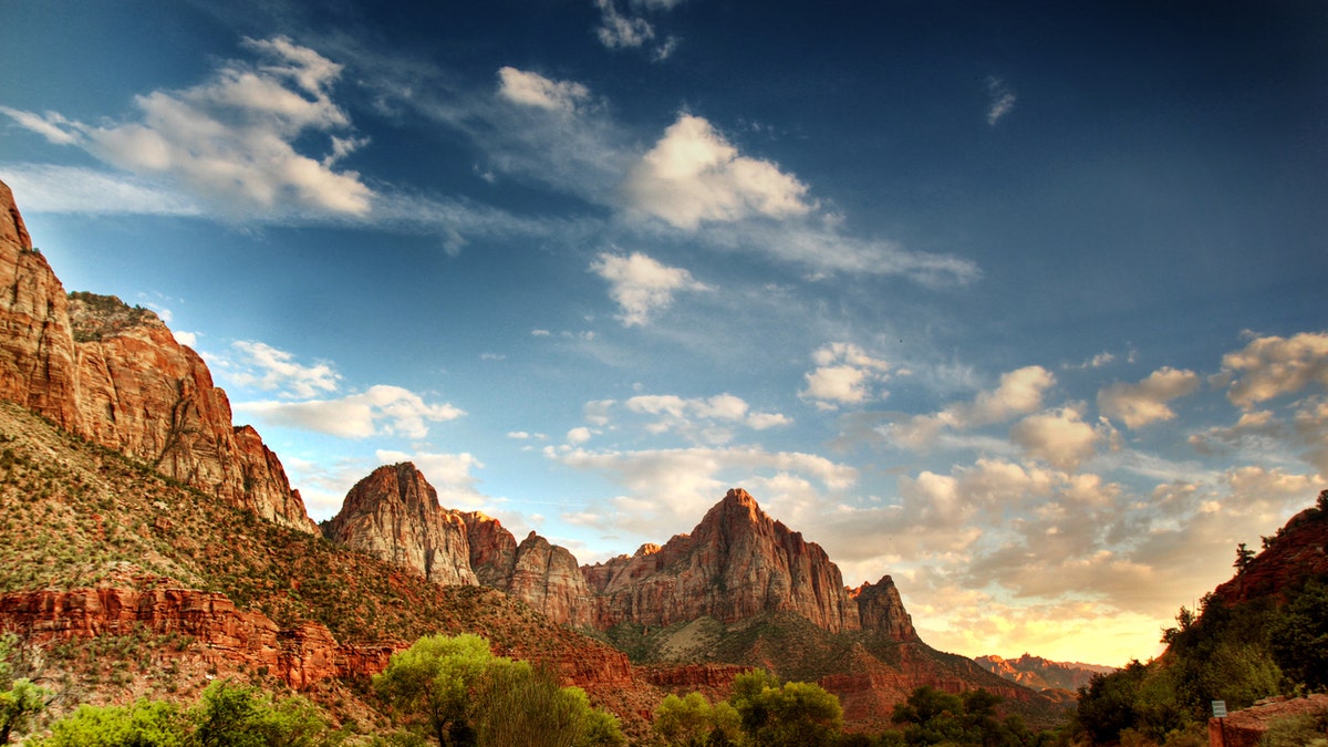 HDR of a road going through Zion National Park