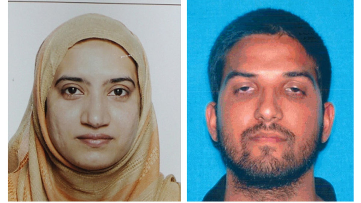 This undated combination of photos provided by the FBI, left, and the California Department of Motor Vehicles shows Tashfeen Malik, left, and Syed Farook. The husband and wife died in a fierce gunbattle with authorities several hours after their commando-style assault on a gathering of Farook's colleagues from San Bernardino, Calif., County's health department Wednesday, Dec. 2, 2015. (FBI, left, and California Department of Motor Vehicles via AP)