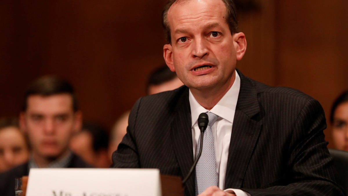 Alex Acosta, President Donald Trump's nominee to be Secretary of Labor, testifies during his confirmation hearing before the Senate Health, Education, Labor, and Pensions Committee on Capitol Hill in Washington, D.C., U.S. March 22, 2017.  REUTERS/Aaron P. Bernstein - RC1A885F7E50