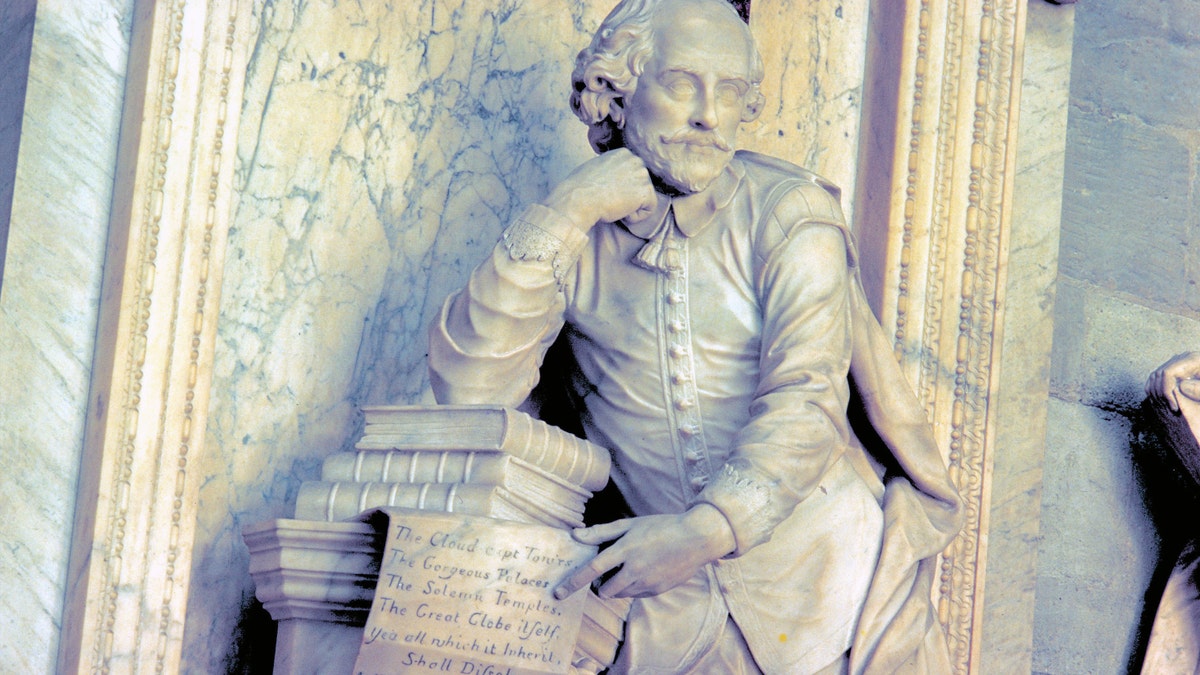 This March 17, 2009 photo provided by VisitBritain shows a monument to William Shakespeare in the Poets Corner at Westminster Abbey in London. Many famous British writers are memorialized here, including Charles Dickens and Geoffrey Chaucer, so its a popular destination for visitors on a literary tour of London. (AP Photo/VisitBritain) 