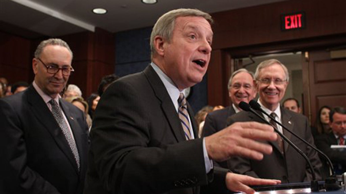 Senate Majority Whip Dick Durbin speaks during a health care reform news conference on Capitol Hill Nov. 19. (AP Photo)
