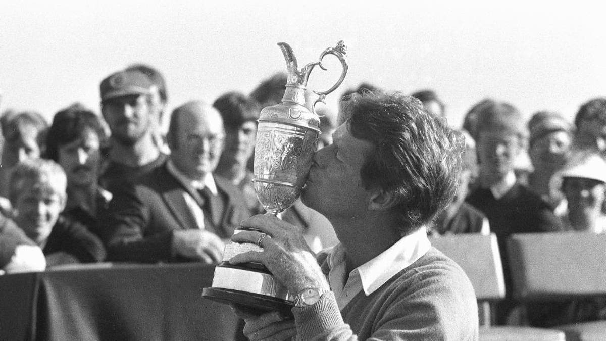 FILE- In this July 18, 1982, file photo, Tom Watson kisses the Claret Jug after winning the British Open Golf Championship at Royal Troon in Ayrshire, Scotland. The British Open is scheduled for July 14–17, 2016, at Royal Troon Golf Club in Ayrshire, Scotland. (AP Photo/File)