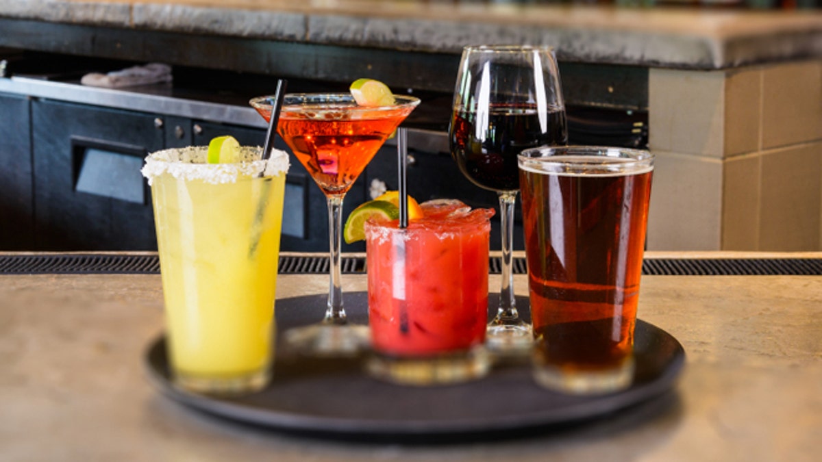 Alcoholic Drinks on Tray at Bar