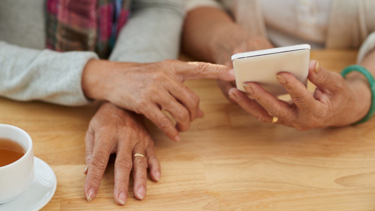 Hands of senior women using smartphone