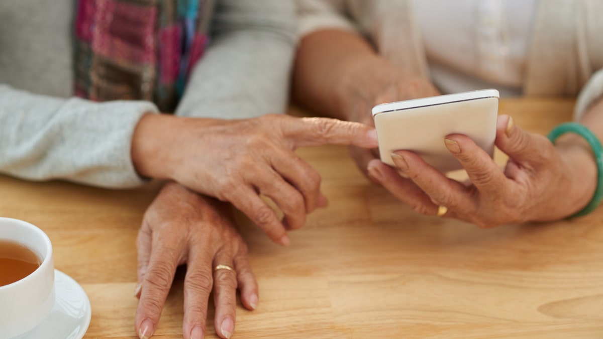 Hands of senior women using smartphone