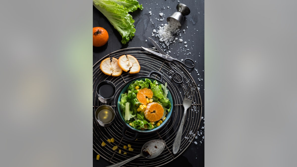 Lettuce Salad with Mandarin Oranges, Sweet Corn and Basic Dressing Ingredients