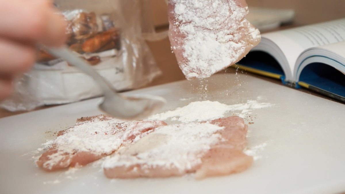 dredging meat in flour