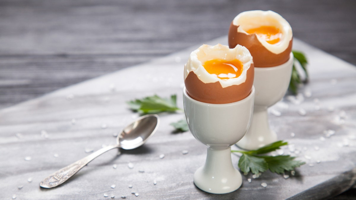 Boiled eggs on marble background