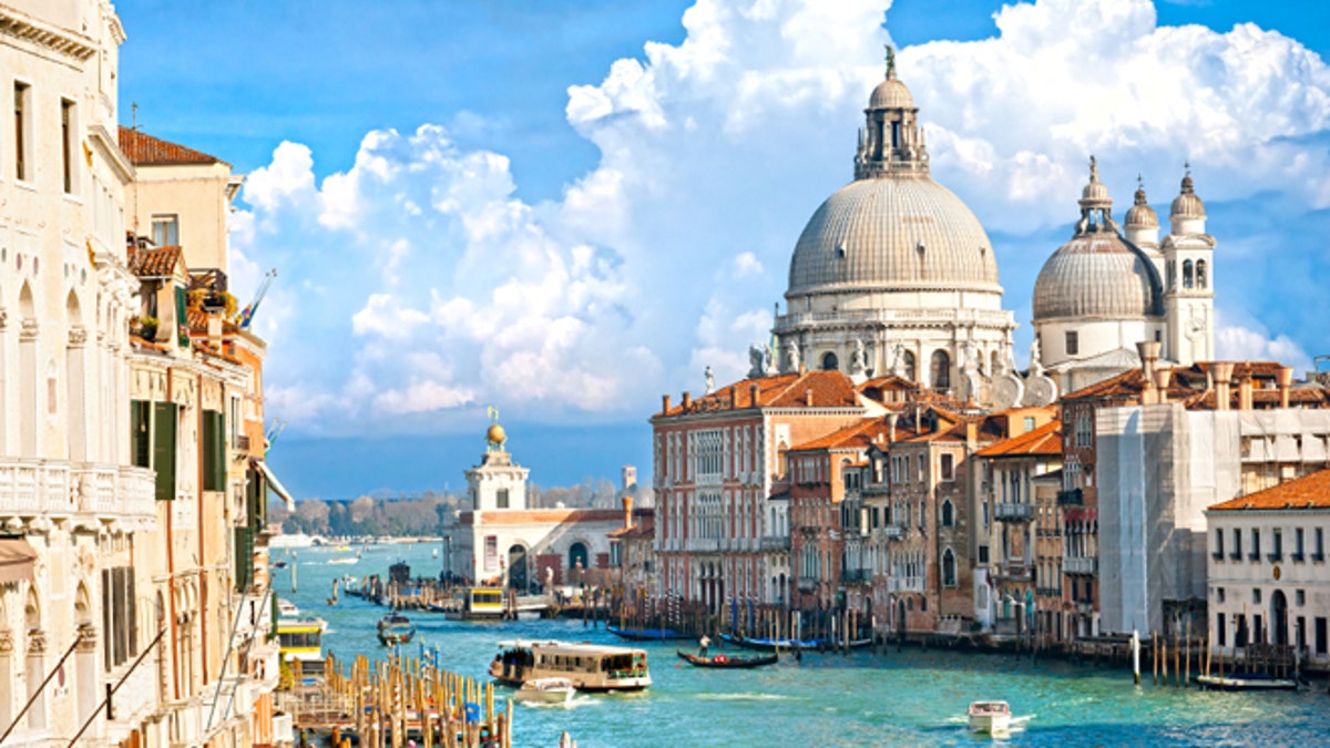 Venice, view of grand canal and basilica of santa maria della salute. Italy.