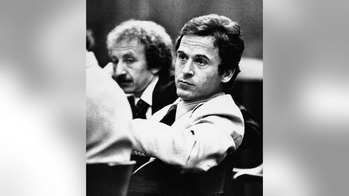 FILE - In this April 26, 1979, file photo, Ted Bundy leans back in his chair in the courtroom before his trial in Tallahassee, Fla. One of the most notorious serial killers in American history, Bundy is believed to have killed at least 30 young women across the United States in the 1970s. Bundy was one of the hundreds of fugitives who have appeared on the FBI's Ten Most Wanted Fugitives list. (AP Photo/Mark Foley, File)