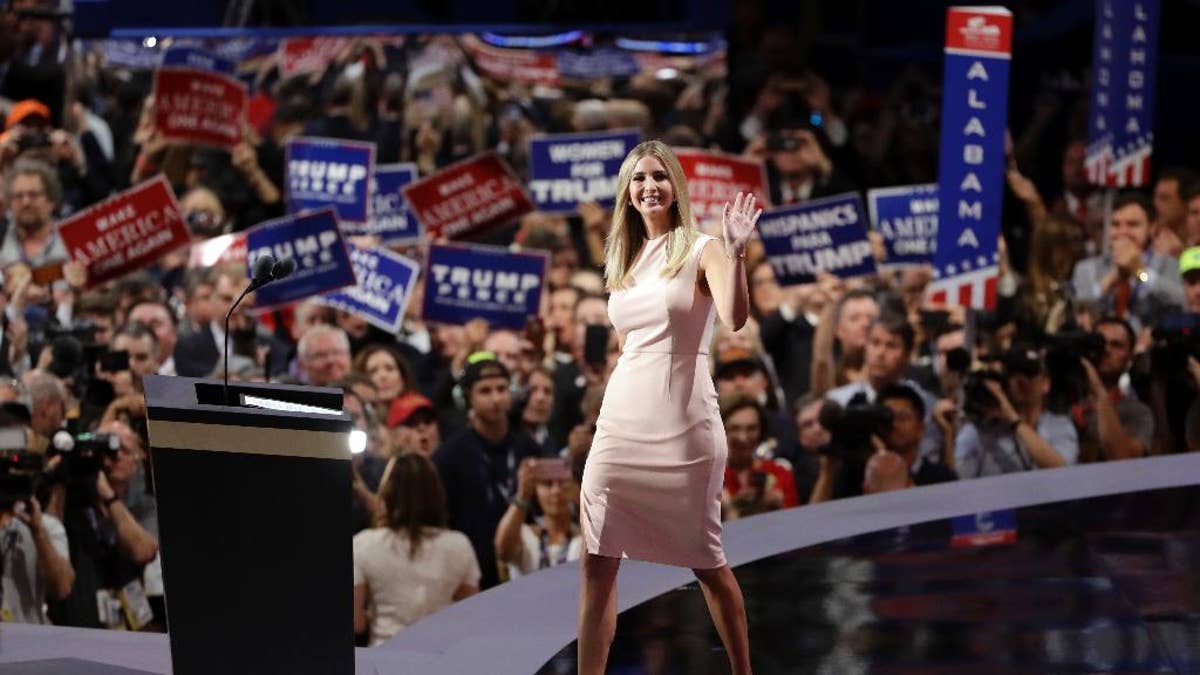 FILE - In this Thursday, July 21, 2016, file photo, Ivanka Trump takes the stage during the final day of the Republican National Convention in Cleveland. Since Donald Trump was elected president, sales of Ivanka Trump merchandise have surged, and her company has applied for several new trademarks in the Philippines, Puerto Rico, Canada and the U.S., signs that the commercial engine of her brand is still humming even as the first daughter builds a new career from her West Wing office. (AP Photo/Matt Rourke, File)