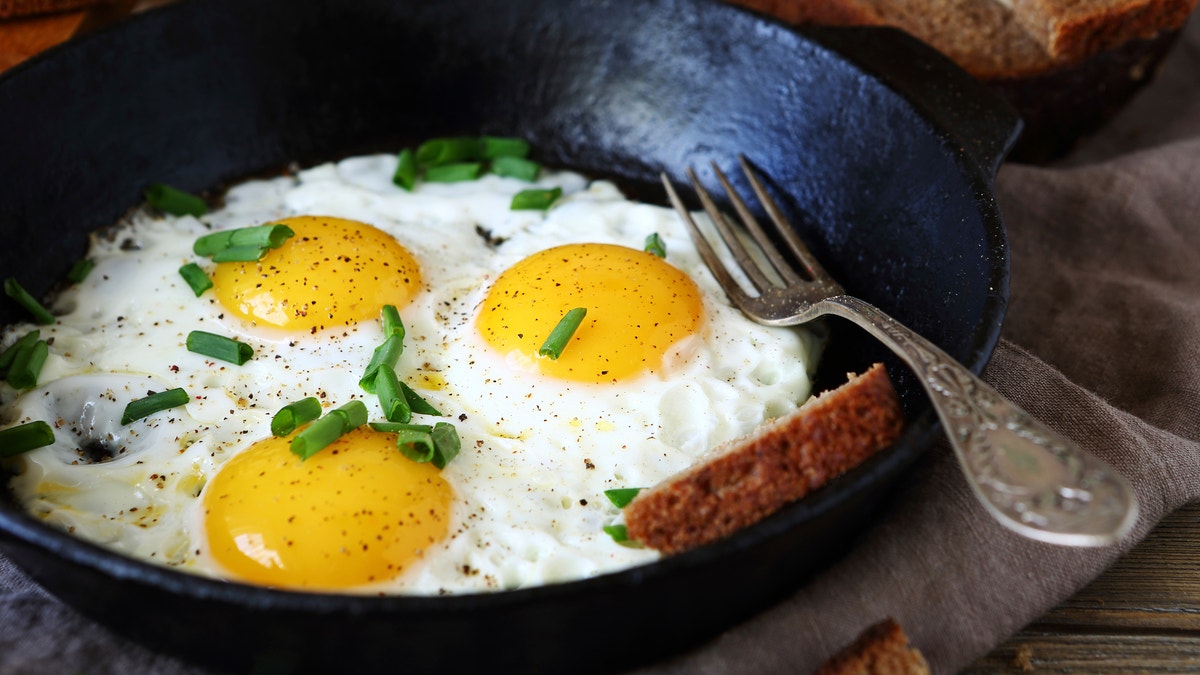 fried eggs in a pan