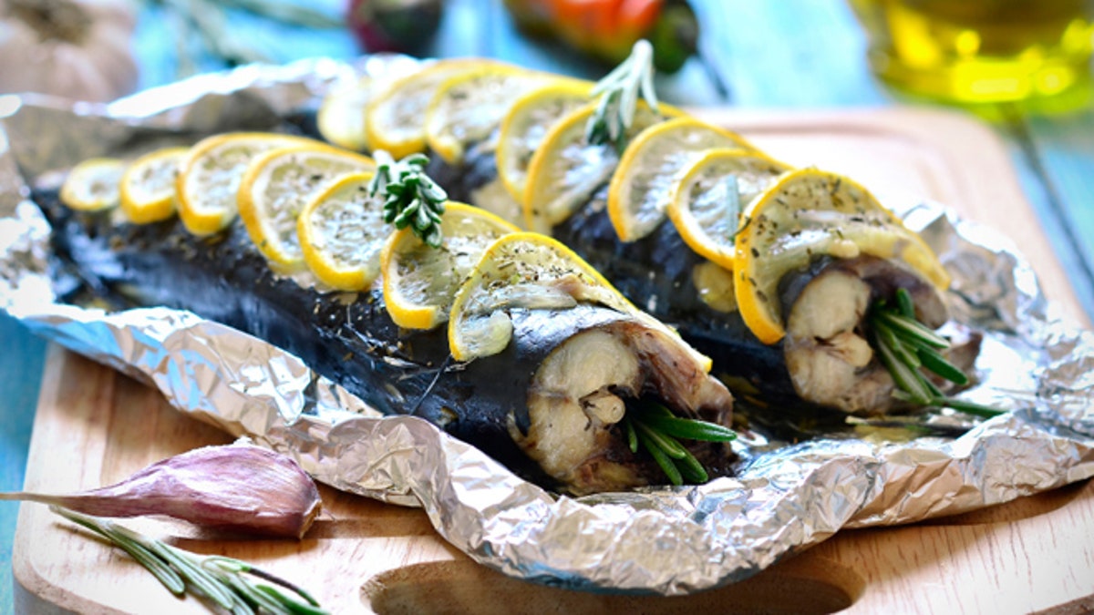 Mackerel baked in a foil.