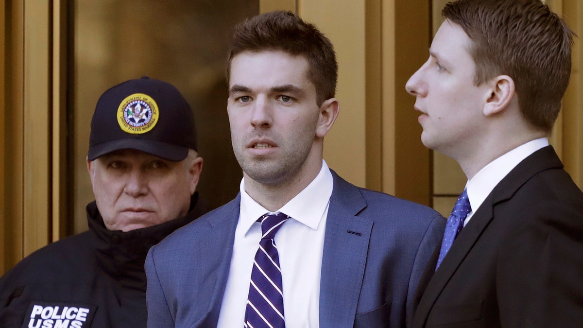 Billy McFarland, the promoter of the failed Fyre Festival in the Bahamas, leaves federal court after pleading guilty to wire fraud charges, Tuesday, March 6, 2018, in New York. He faces a sentence of 8 to 10 years. (AP Photo/Mark Lennihan)