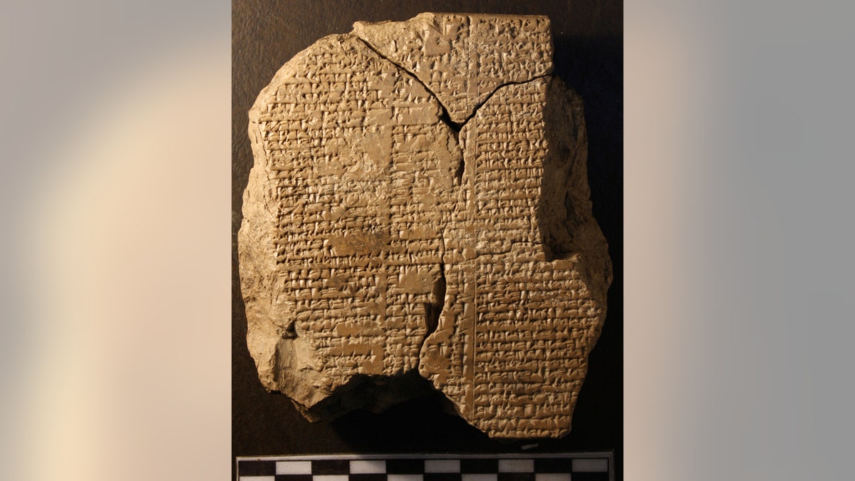 This clay tablet in inscribed with one part of the Epic of Gilgamesh. It was most likely stolen from a historical site before it was sold to a museum in Iraq.