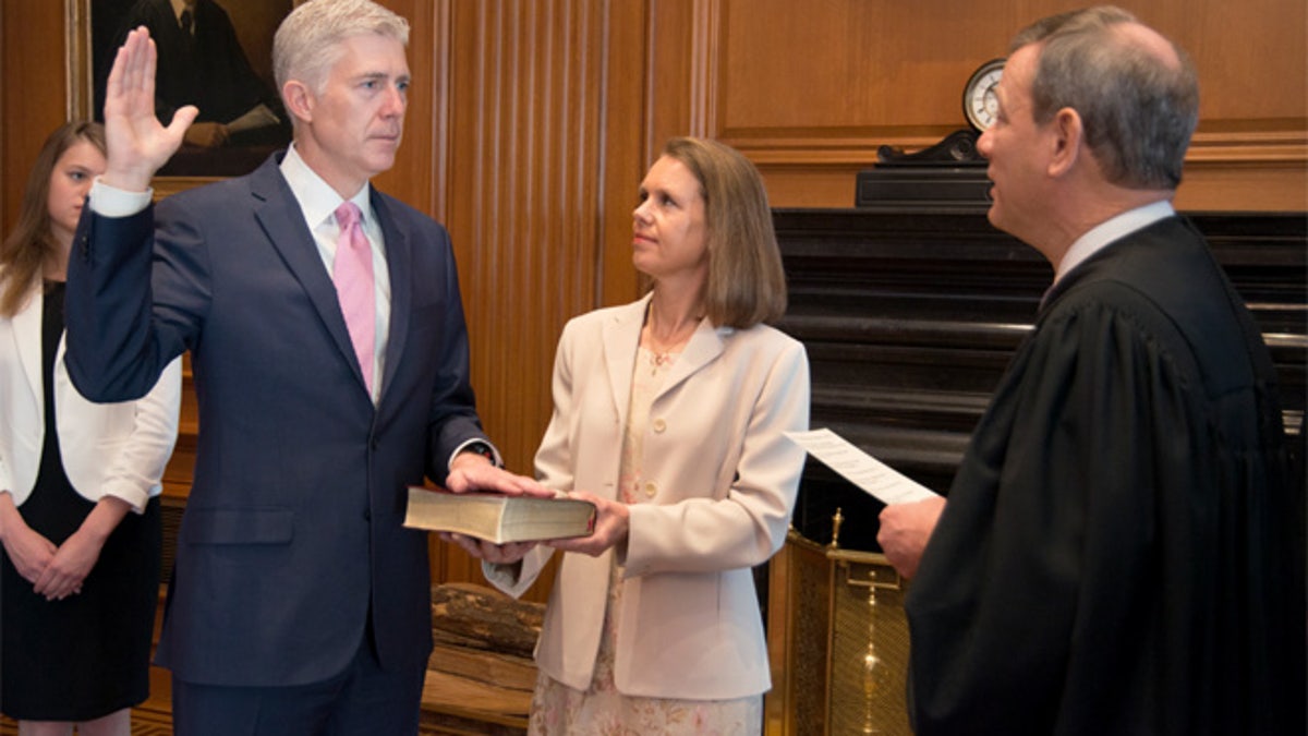 April 10, 2017: Neil Gorsuch takes the first of two oaths for the Supreme Court.