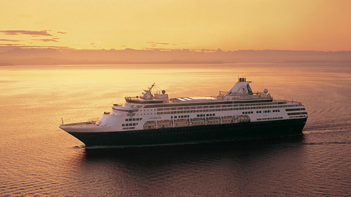 ms Maasdam at sea with Sunset