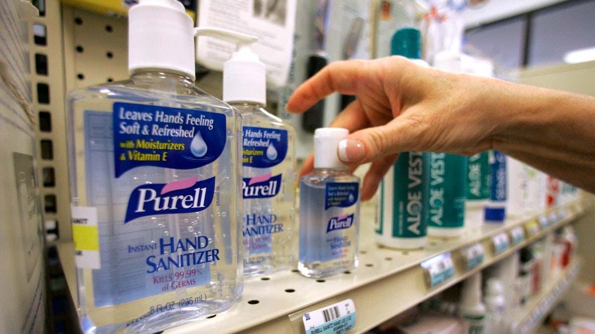FILE - This Wednesday, April 29, 2009, file photo, shows hand sanitizer on a shelf at a pharmacy in Plano, Texas. Federal health officials want to know whether hand sanitizers used by millions of Americans are as effective at fighting germs as manufacturers claim, and whether there are any health risks to their use. (AP Photo/Donna McWilliam, File)