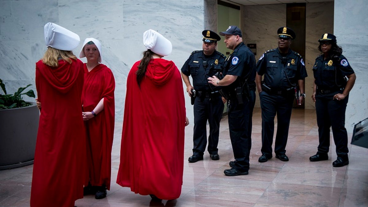 UNITED STATES  SEPT 4: A group of women are seen dressed as 'Handmaids' from the Hulu original series 