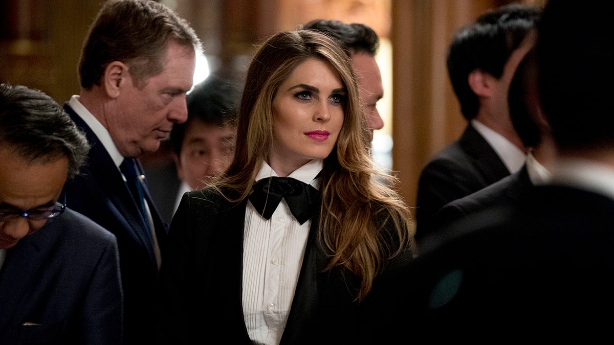 U.S. President Donald Trump's White House Director of Strategic Communications Hope Hicks arrives at a state banquet at the Akasaka Palace, Monday, Nov. 6, 2017, in Tokyo. Trump is on a five-country trip through Asia traveling to Japan, South Korea, China, Vietnam and the Philippines. (AP Photo/Andrew Harnik)