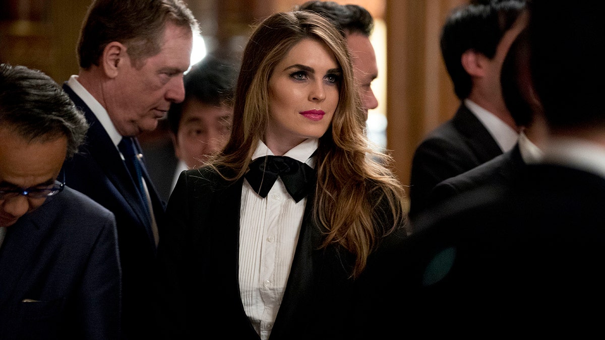 U.S. President Donald Trump's White House Director of Strategic Communications Hope Hicks arrives at a state banquet at the Akasaka Palace, Monday, Nov. 6, 2017, in Tokyo. Trump is on a five-country trip through Asia traveling to Japan, South Korea, China, Vietnam and the Philippines. (AP Photo/Andrew Harnik)