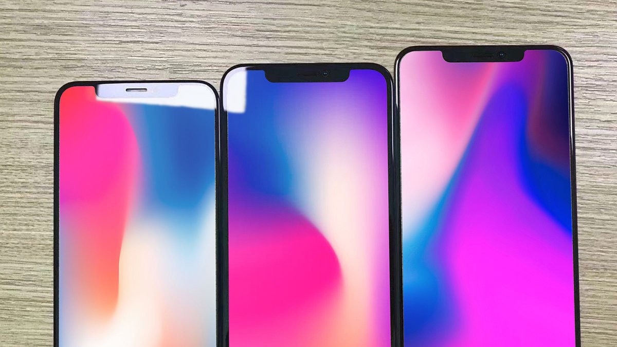 Renderings of the iPhone X, budget iPhone, and iPhone X Plus (left to right)
