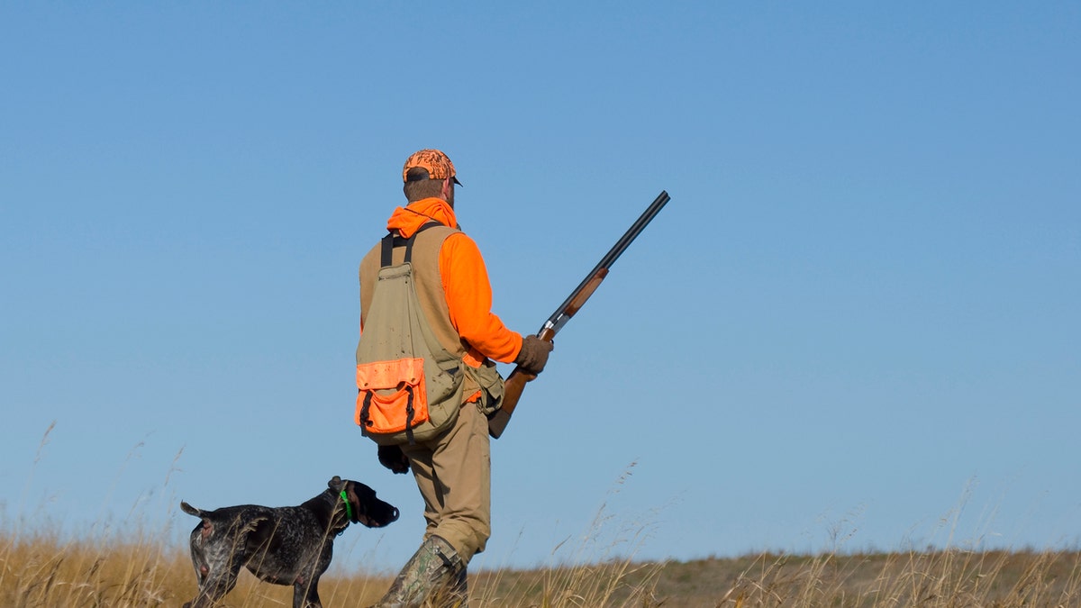 Out Pheasant Hunting on the prairie with his dog