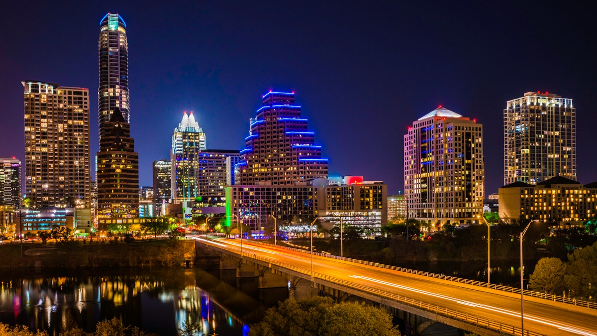 Austin TX cityscape. Skyscrapers and Congress Avenue.