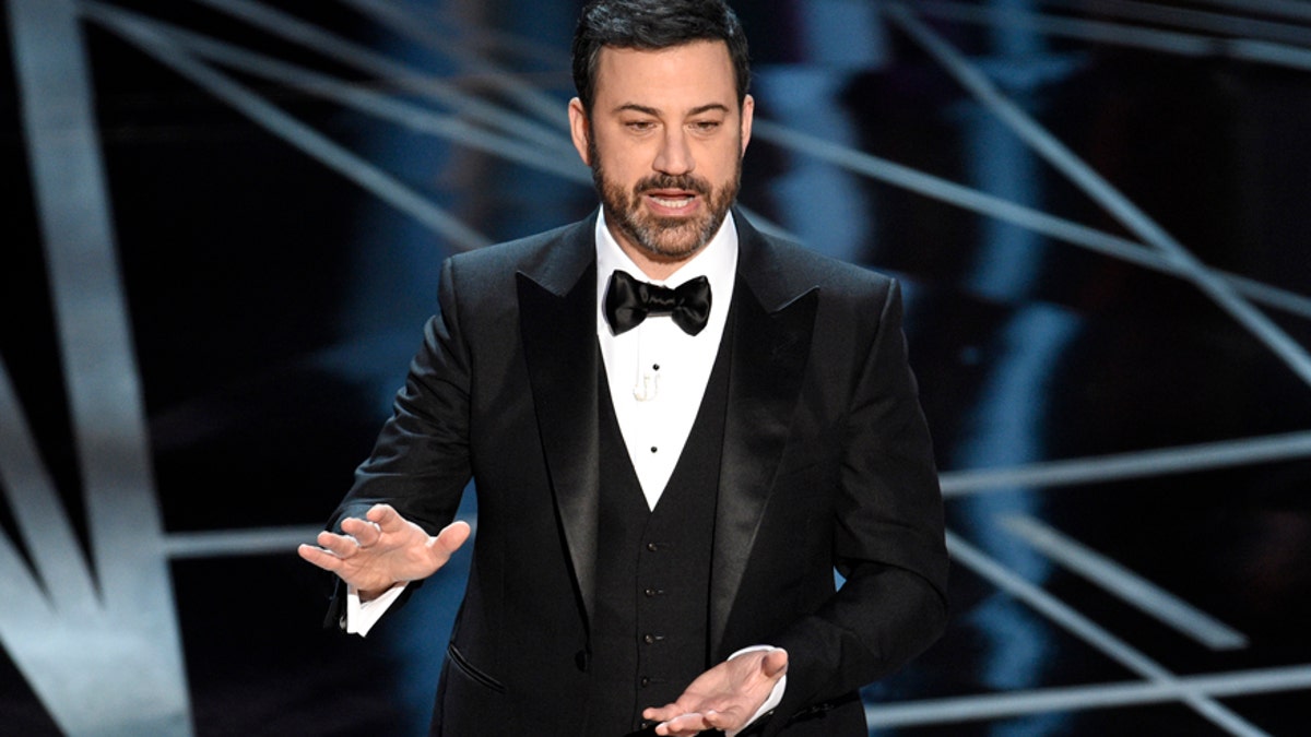 Host Jimmy Kimmel speaks at the Oscars on Sunday, Feb. 26, 2017, at the Dolby Theatre in Los Angeles.