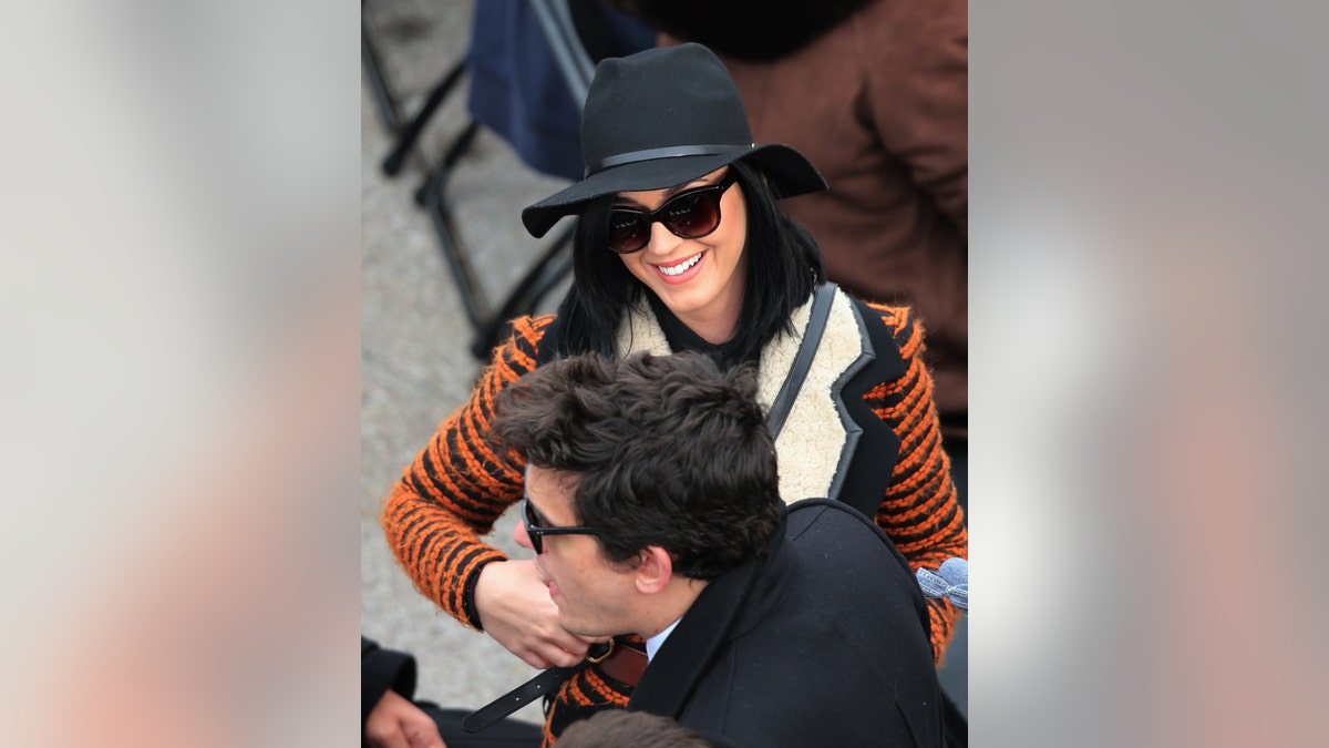 January 21, 2013. Katy Perry and John Mayer arrive for inauguration ceremonies in Washington.