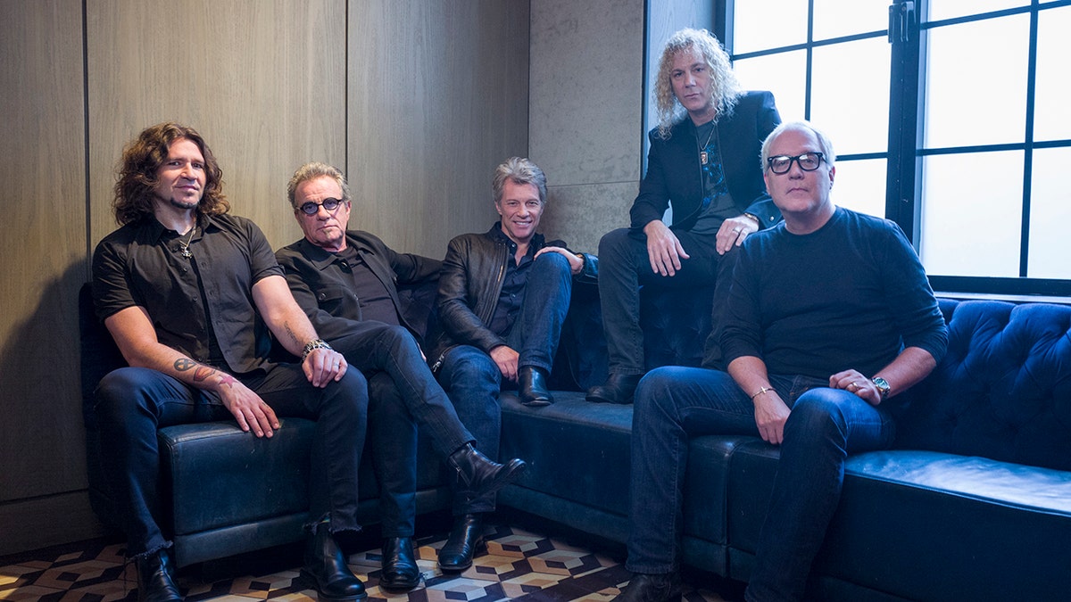 In this Oct. 19, 2016 file photo, members of Bon Jovi from left, Phil X, Tico Torres, Jon Bon Jovi, David Bryan and Hugh McDonald pose for a portrait in New York. The band will be inducted into the Rock and Roll Hall of Fame on April 14, 2018 in Cleveland, Ohio.
 (Photo by Drew Gurian/Invision/AP, File)