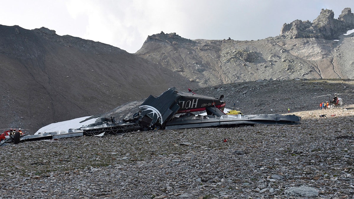 wreckage of the old-time propeller plane Ju 52 after it went down went down Saturday Aug, 4 2018